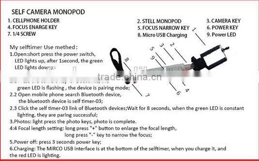 2014 best sell wireless mobile phone monopod.bluetooth monopod