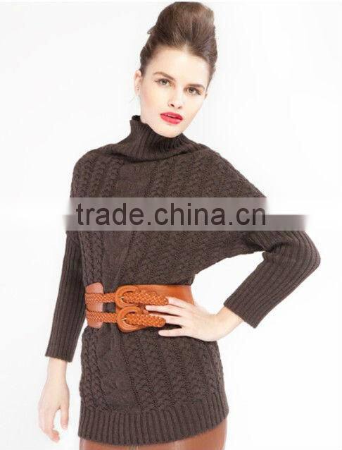 OEM ladies fashion high collar vantage woman slim pullover sweater