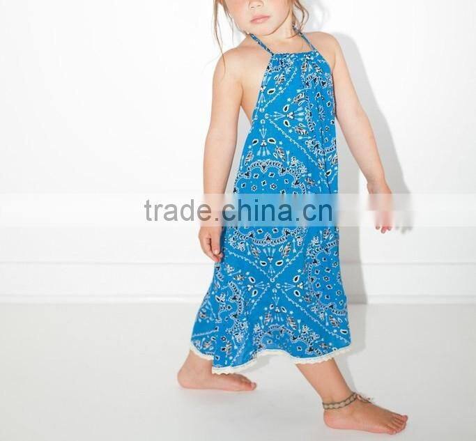 Beautiful Boho Printed Rayon One Piece Girls Party Dresses Children Girl Clothings Kids Model Dresses 2016 HSD5736