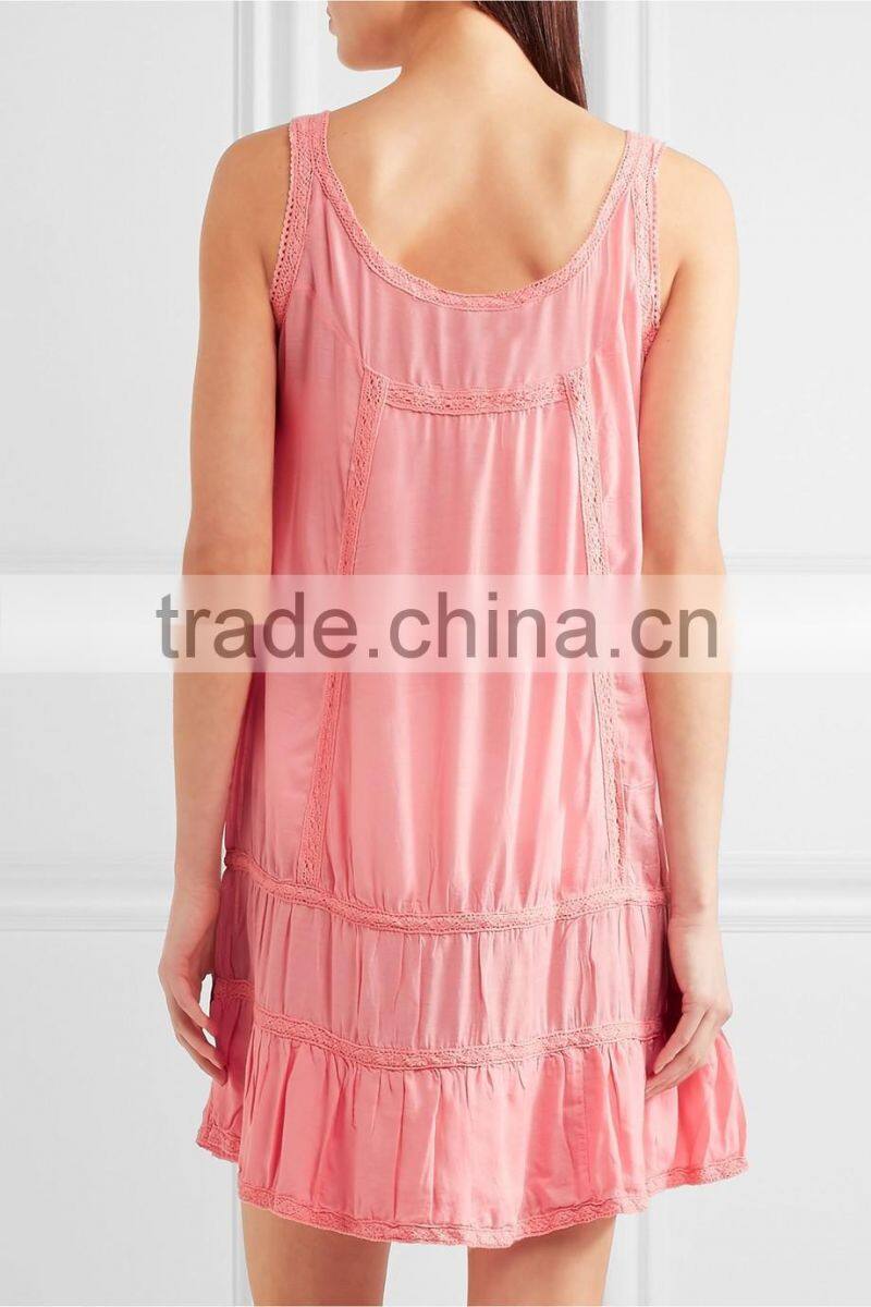 Pretty Boho Crochet-Trimmed Mexican Embroidered Semi-sheer Voile Beach Mini Dress Names Of Girls Dresses HSD5890