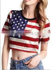American flag Black White Tees latest new design short style lady printing graphic t shirt for women