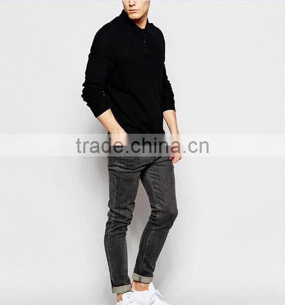 Long Sleeve Men Custom Plain Black Quick Dry Polo Shirt