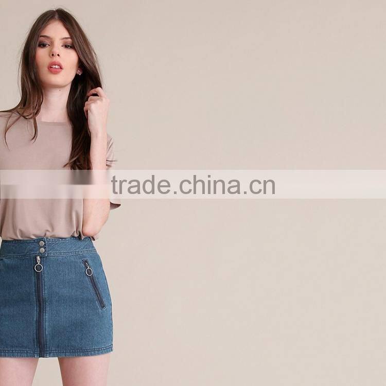 HAODUOYI Summer Women Skirts Casual Solid Blue Denim Female Mini Skirt Streetwear Ladies Zippers Brief Skirt for Wholesale