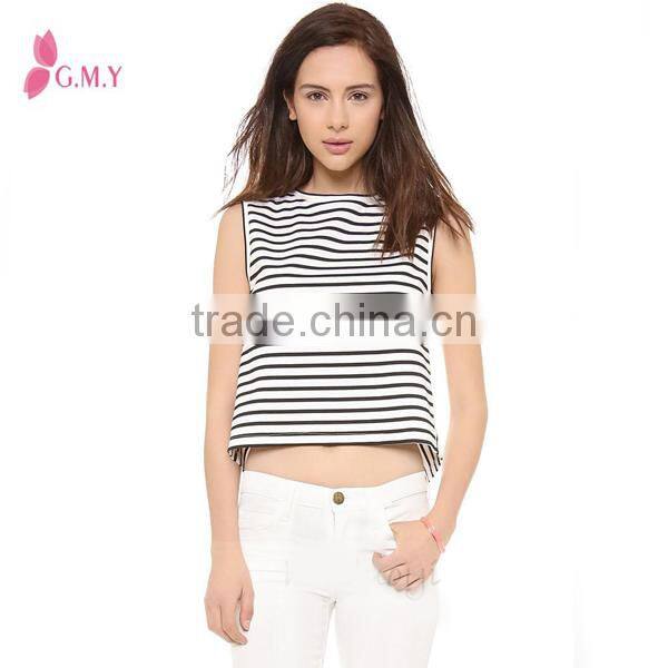 2015 spring summer high level women sleeveless tops shirt Sexy backless stripe women blouse