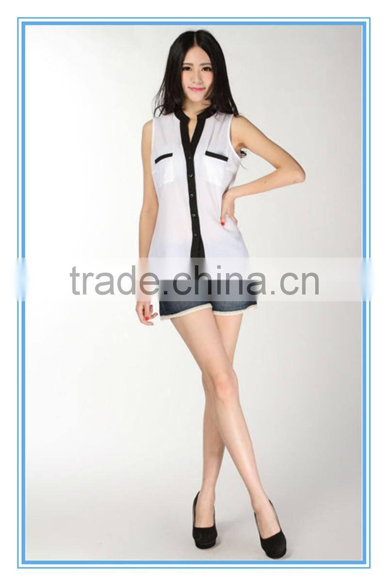 2016 Wholesale Ladies Plain White Girls Fancy Top