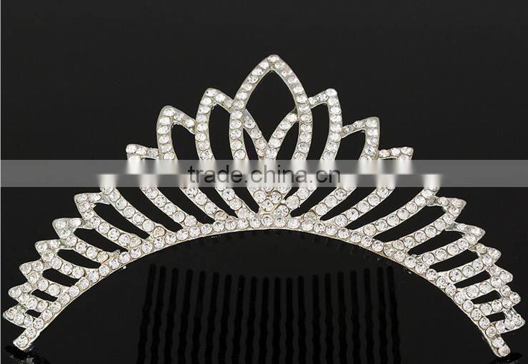 Hot sale alloy tiara top rhinestone crown hair jewelry for girl wedding jewelry