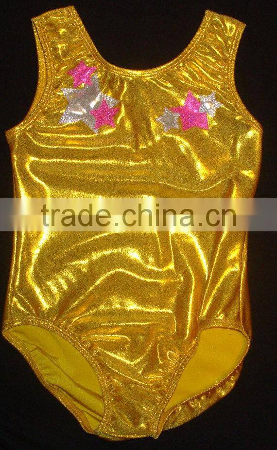 Gymnastics Leotard Girls in sunshine yellow Mystique with silver and pink stars