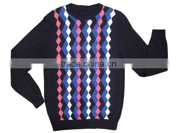 Men jacquard 100% cotton pullover sweater (12GG)