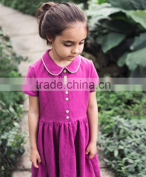 High Quality Washed Girl's Linen Dress Kids Linen Summer Dress