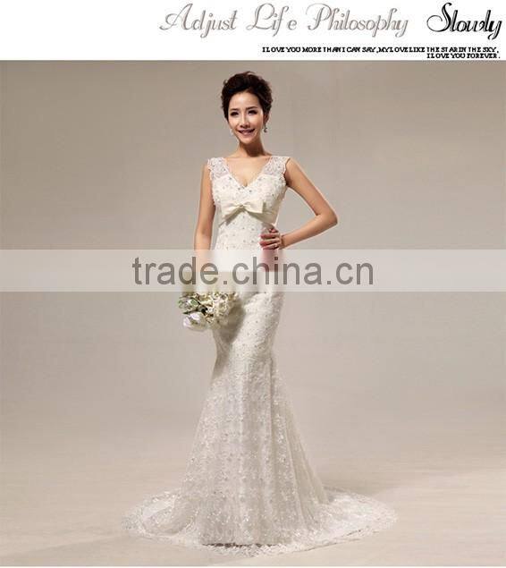 Guangzhou mermaid wedding dresses with lace and bead back fishtail