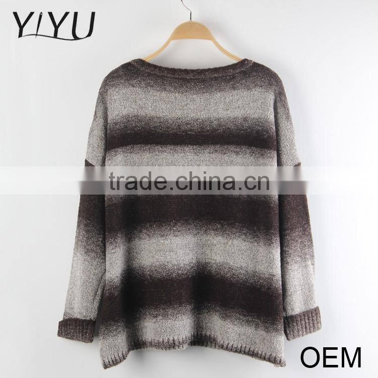 Trendy women three-quarter sleeve crewneck Gradient coffee Color jumper with pocket