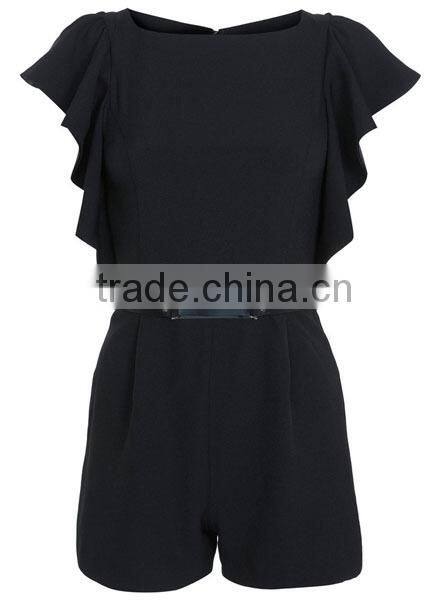 Black Frill Design Shorts Women Jumpsuit For Casual Wear
