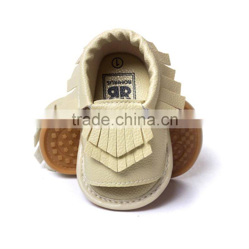 Artificial leather fringed baby summer sandals, hard sole baby summer sandals
