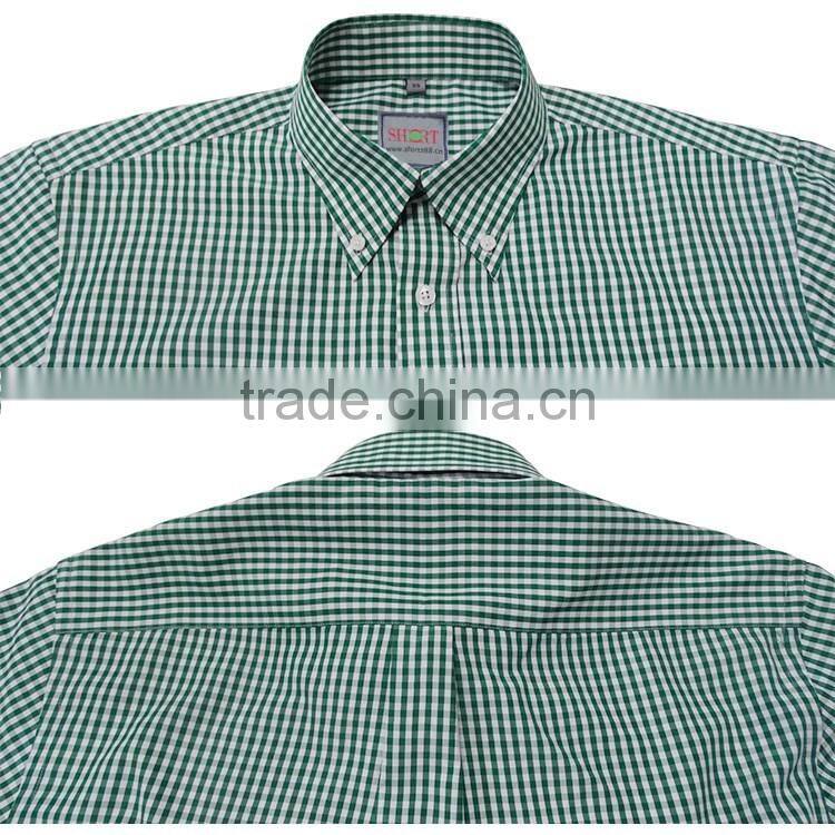 T/C fabric button down green check men's shirts