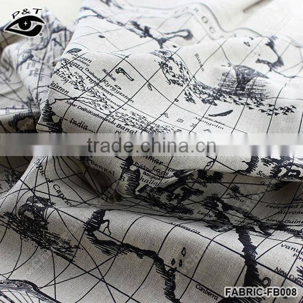 Map Pattern Fabrics Linen cotton fabrics for household decorations