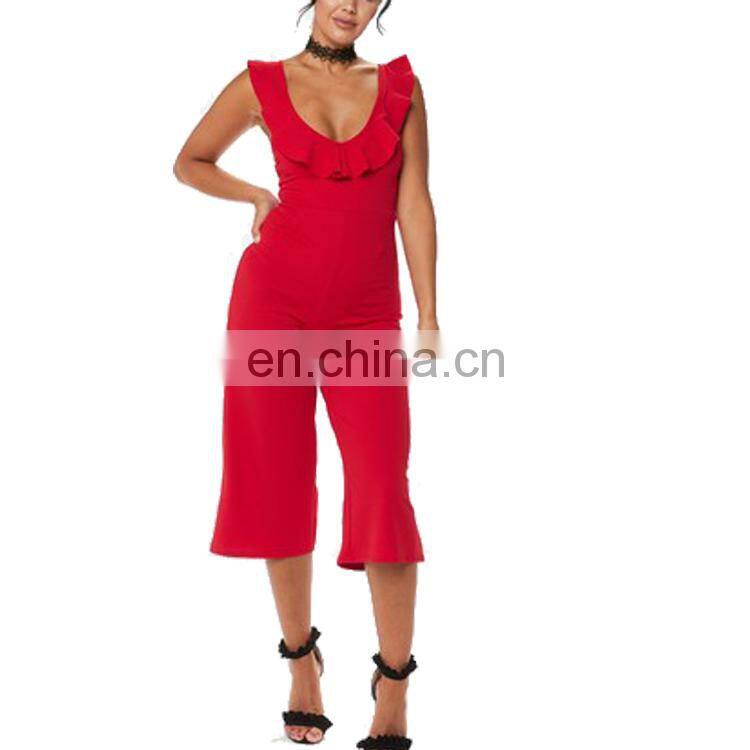 Custom red frill culotte jumpsuit women's fashion casual wear