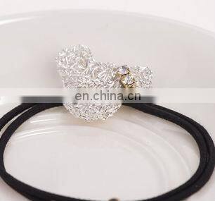 crystal metal bear pearl ponytail holder for kids