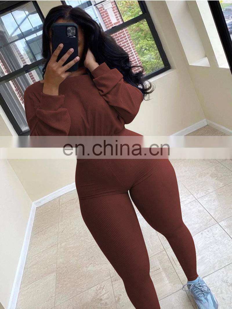 Customized Long Sleeve Clothes Ladies Fitness Sportswear Spring Autumn Winter Fashion Clothing Two Pieces 2 Piece Jogging Pants