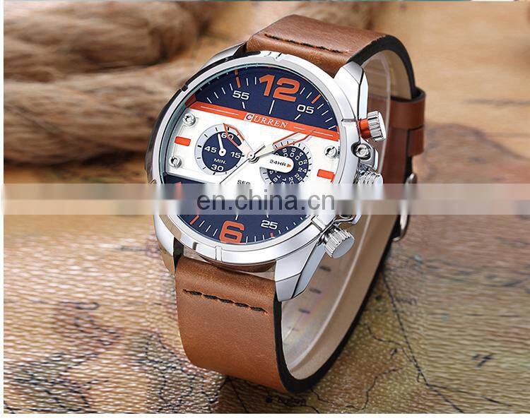 Curren 8259 Fashionable Luxury Mens Business Japan Movt. Quartz Watch Genuine Leather Casual Dress Wristwatches For Men