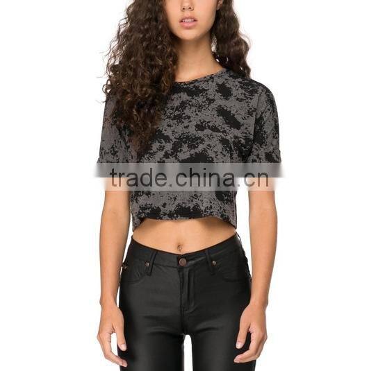2015 China manufacturer customized ladies sexy print france bean crop tee shirt