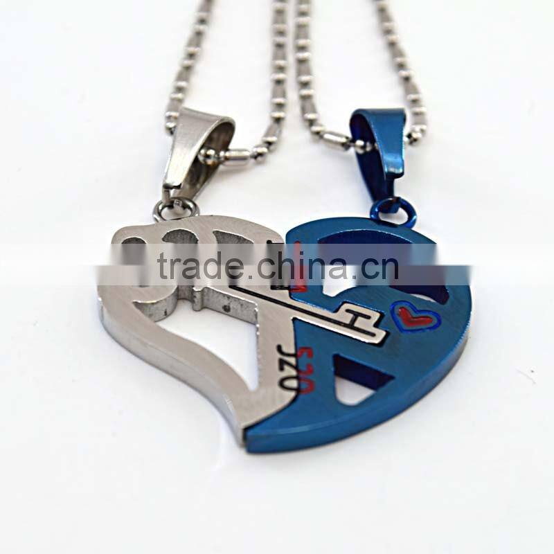 Stainless steel jewelry 520 broken heart pendant couple half heart pendants