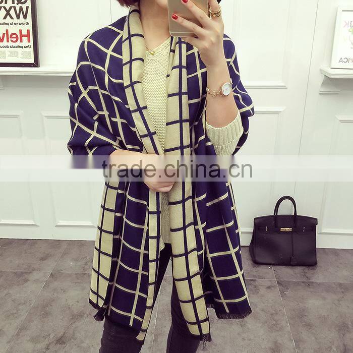 Latest Design Soft Warm Maxi Wool Cashmere Ladies Plaid Shawl