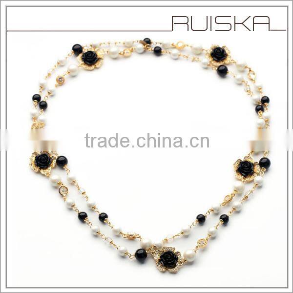 Double Layered With Flower Latest Design Pearl Necklace