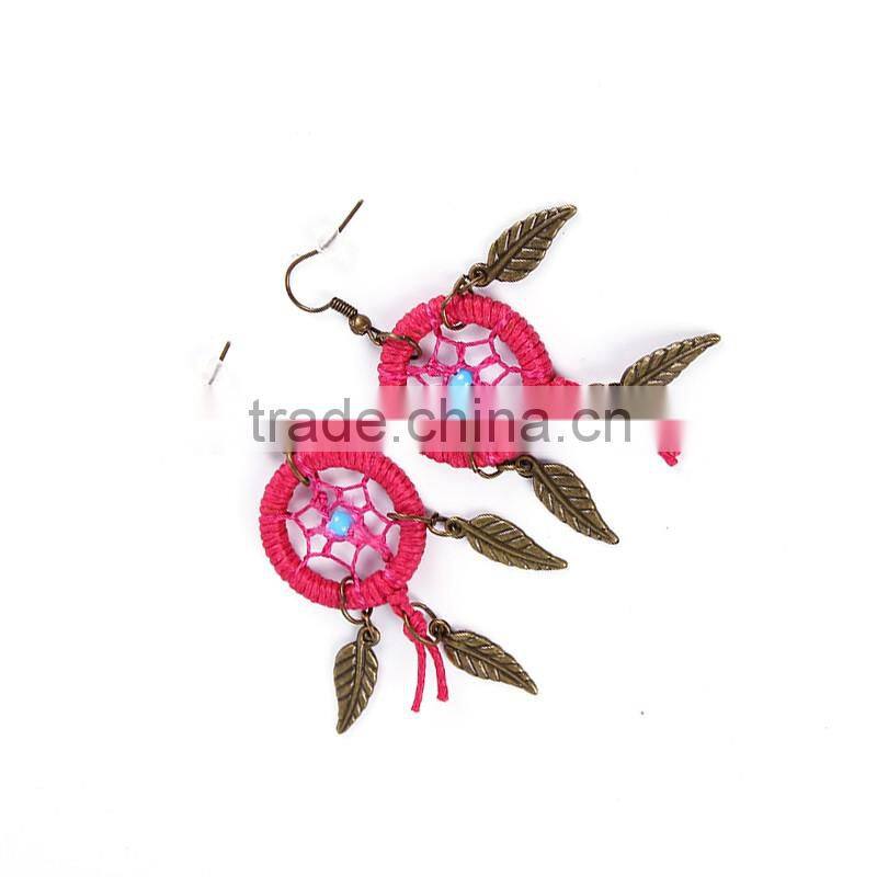 Yiwu Wholesale India Handmade Fashion Small Multicolored Dream Catcher Gold Jewelry Earrings In Zinc Alloy Jewelry