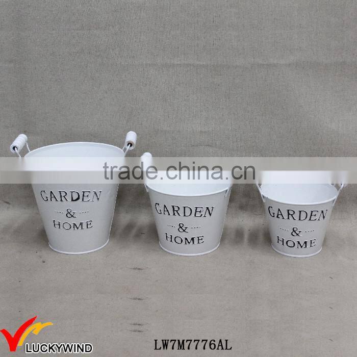 Garden and Home Vintage White Painting Handmade Zinc Pail Flower Pot