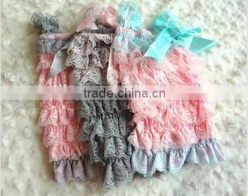 wholesale baby romper candy pink, aqua ,grey lace soft ruffle baby petti lace romper
