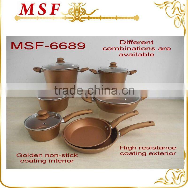 MSF-6689 12pcs pressing aluminum cookware set with non stick coating spiral non induction bottom