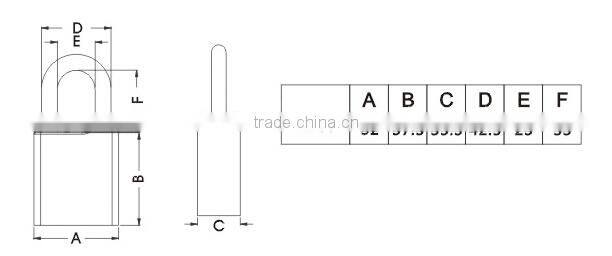 Brass alarm siren padlock AL-50 with 4pcs keys