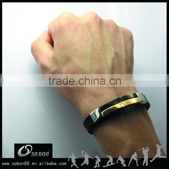 Fitness sport health energy care silicone bracelet with metal plate engraved logo