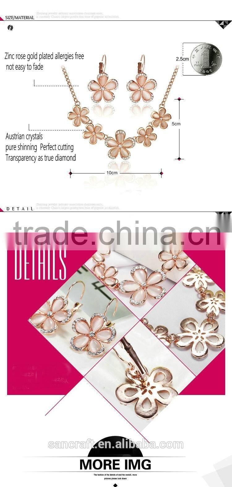 Fashionable rose gold plated opal jewelry set with necklace and earring