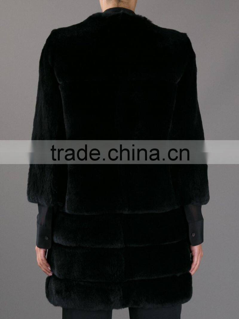 rex14008 long women cheap black rex rabbit coat