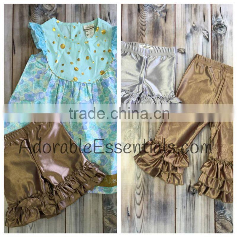 Persnickety 2015 Adorable Baby tank top with shinny ruffle Short Sets boutique cotton ruffle short