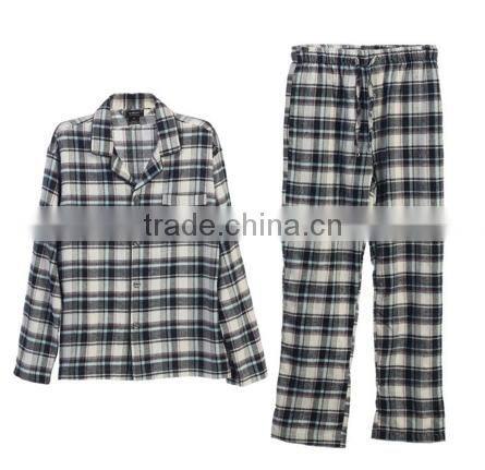OEM 2 Piece Mens Flannel Pajamas, Button Up Shirt and Elastic Waist Pants Set