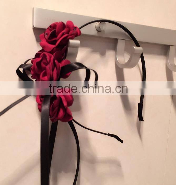 Burnt Fabric Flower Headband,Red Balck Rose Flower Headband For Adult