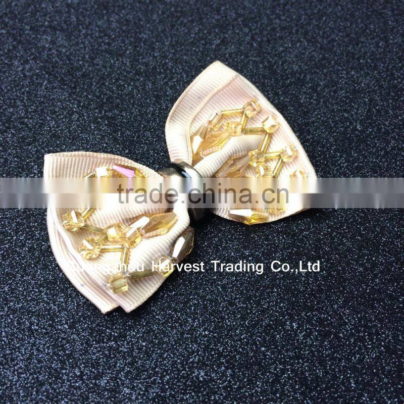 Beige Bow flower for shoe,Gold beads And Plastic Beads shoe flower decorations