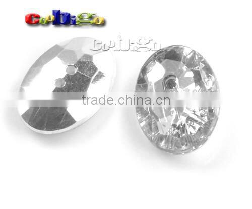 24*34mm Oval Shaped White Acrylic Bling Rhinestone&Crystal Button For Stylish Bags Garment Shoes #FLN014-C(06)