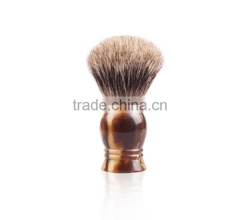 Cosmetic badger hair shaving brush with resin handle