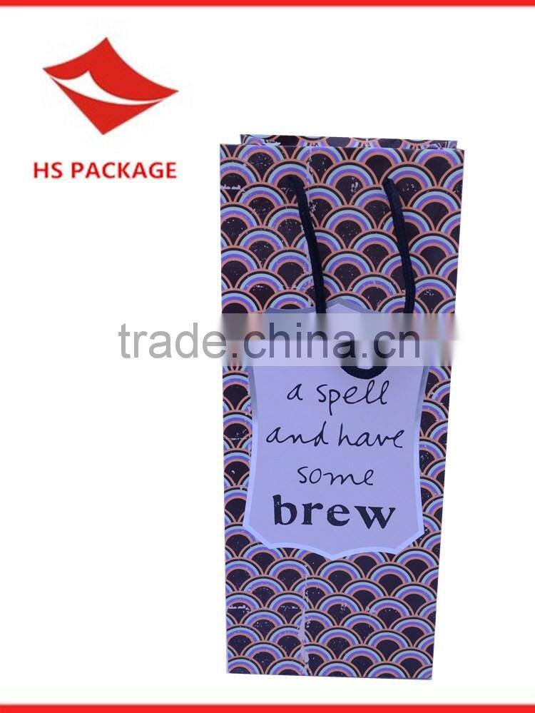 rope handle colorful printing wine paper bag with laminated