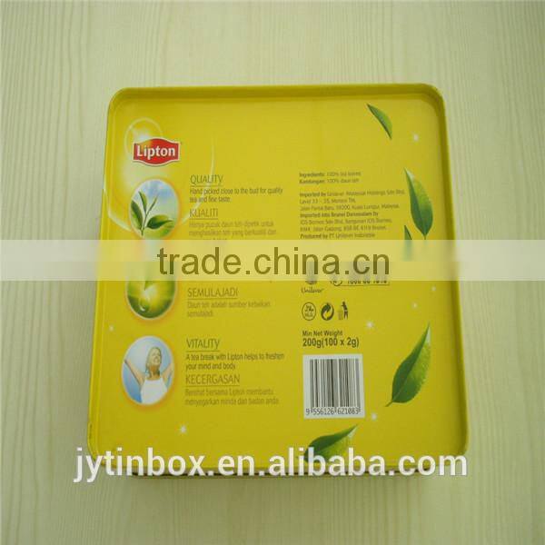 Wholesale tin can manufacture recyclable feature packing box metal can Yellow tea tin box