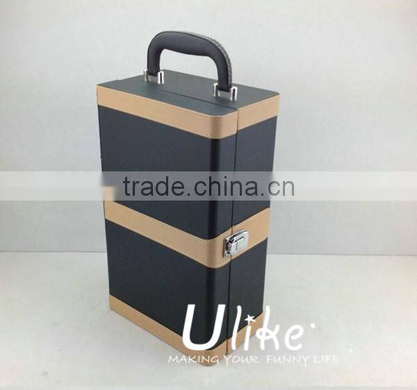 2014 popular Leather beverage packing box luxury gift box packaging Luxury Black Leather Wine Case Package wedding souvenirs