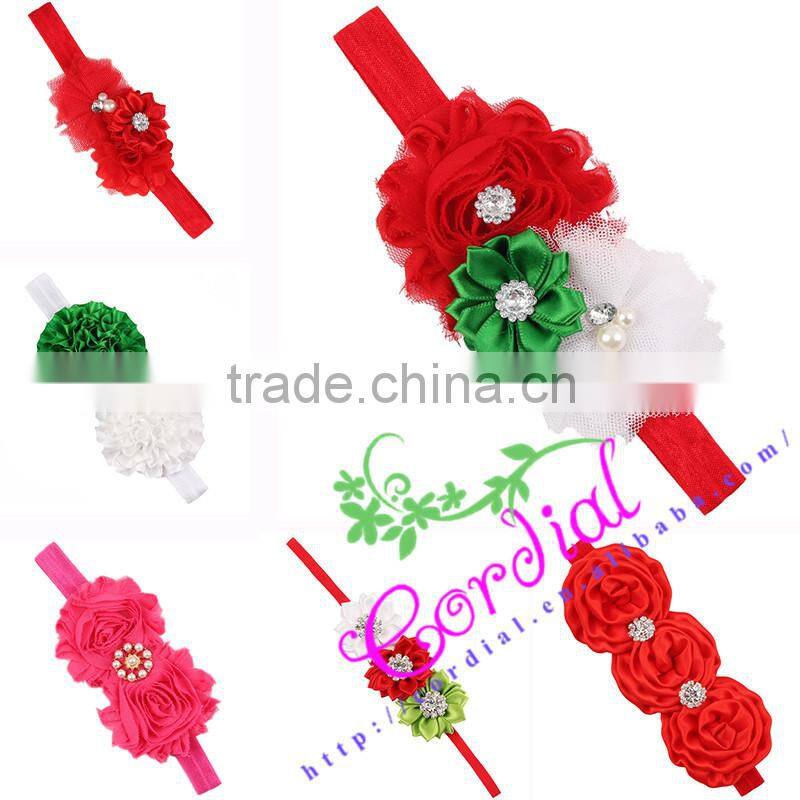 China Supplier Cheap Wholesale Christmas Design Teenager Headbands Baby Pearl Center Flower Headbands