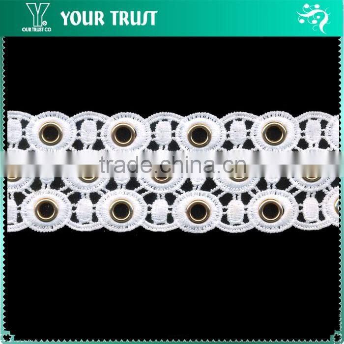 Gold Flat 10MM Colorful Grommet Eyelet Black Polyester Dot Lace Trimming