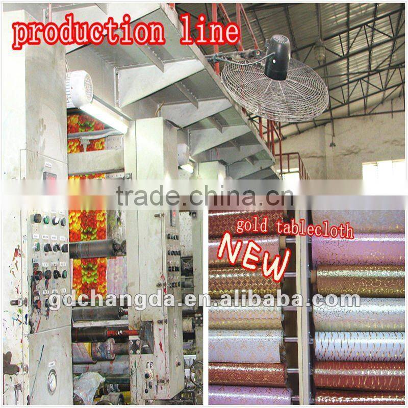 special design with gold blocking plastic tablecloth/embossed tablecloth/high quality embossed tablecloth