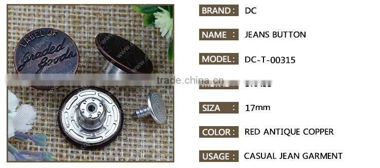 Vogue Wholesale Custom Logo Embossed Metal Jeans Button