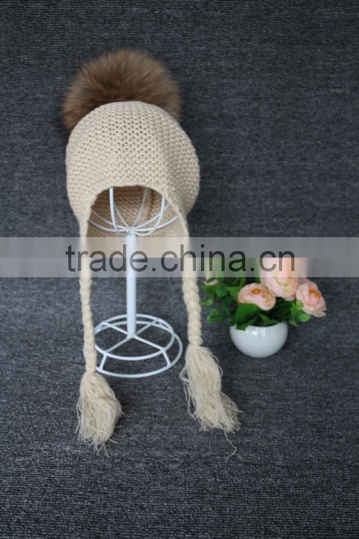 Custom Cute Pure Colour Baby Unisex Knitted Hat Fur Ball Baby Crochect Hat