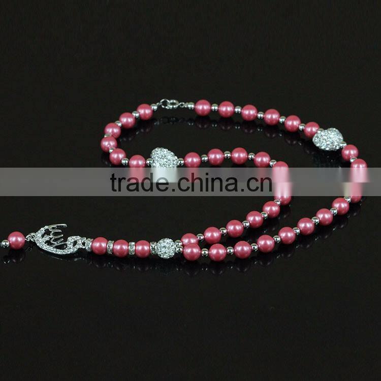 Latest Design 8mm Red Beads Necklace with Rhinestone and 4mm Small Bead Tassel Girl Necklace